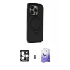 MARSİLYAN™- iPhone 15 Pro Max Kılıf Ahenk Yansıma Özel Seri - Siyah Bilvis 5in1 5D Magic Hayalet Cam Ekran Koruyucu + PVD Metal Kamera Lens - GS