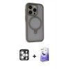 MARSİLYAN™- iPhone 15 Pro Max Kılıf Ahenk Yansıma Özel Seri - Siyah Bilvis 5in1 5D Magic Hayalet Cam Ekran Koruyucu + PVD Metal Kamera Lens - GS