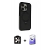MARSİLYAN™- iPhone 15 Pro Max Kılıf Ahenk Yansıma Özel Seri - Siyah Bilvis 5in1 5D Magic Hayalet Cam Ekran Koruyucu + PVD Metal Kamera Lens - TU