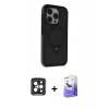MARSİLYAN™- iPhone 15 Pro Max Kılıf Ahenk Yansıma Özel Seri - Siyah Bilvis 5in1 5D Magic Hayalet Cam Ekran Koruyucu + PVD Metal Kamera Lens - SH