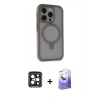 MARSİLYAN™- iPhone 15 Pro Max Kılıf Ahenk Yansıma Özel Seri - Siyah Bilvis 5in1 5D Magic Hayalet Cam Ekran Koruyucu + PVD Metal Kamera Lens - SH
