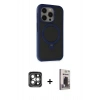 MARSİLYAN™- iPhone 15 Pro Max Kılıf Ahenk Yansıma Özel Seri - Siyah Bilvis Hayalet Cam Ekran Koruyucu + Gri PVD Metal Kamera Lens