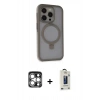 MARSİLYAN™- iPhone 15 Pro Max Kılıf Ahenk Yansıma Özel Seri - Siyah Bilvis Hayalet Cam Ekran Koruyucu + Gümüş PVD Metal Kamera Lens