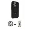 MARSİLYAN™- iPhone 15 Pro Max Kılıf Ahenk Yansıma Özel Seri - Siyah Bilvis Hayalet Cam Ekran Koruyucu + Gümüş PVD Metal Kamera Lens