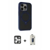 MARSİLYAN™- iPhone 15 Pro Max Kılıf Ahenk Yansıma Özel Seri - Siyah Bilvis Hayalet Cam Ekran Koruyucu + Gümüş PVD Metal Kamera Lens