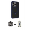 MARSİLYAN™- iPhone 15 Pro Max Kılıf Ahenk Yansıma Özel Seri - Siyah Bilvis Hayalet Cam Ekran Koruyucu + PVD Metal Kamera Lens - TU
