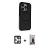 MARSİLYAN™- iPhone 15 Pro Max Kılıf Ahenk Yansıma Özel Seri - Siyah Bilvis Hayalet Cam Ekran Koruyucu + PVD Metal Kamera Lens - GS