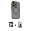 MARSİLYAN™- iPhone 15 Pro Max Kılıf Ahenk Yansıma Özel Seri - Siyah Bilvis Hayalet Cam Ekran Koruyucu + PVD Metal Kamera Lens - GS