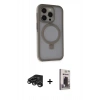 MARSİLYAN™- iPhone 15 Pro Max Kılıf Ahenk Yansıma Özel Seri - Siyah Bilvis Hayalet Cam Ekran Koruyucu + Titanyum Gri Raze Metal Kamera Lens