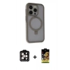 MARSİLYAN™- iPhone 15 Pro Max Kılıf Ahenk Yansıma Özel Seri - Siyah Buffer Cam Ekran Koruyucu + PVD Metal Kamera Lens - TU