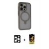 MARSİLYAN™- iPhone 15 Pro Max Kılıf Ahenk Yansıma Özel Seri - Siyah Buffer Cam Ekran Koruyucu + PVD Metal Kamera Lens - LT