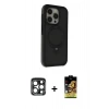 MARSİLYAN™- iPhone 15 Pro Max Kılıf Ahenk Yansıma Özel Seri - Siyah Buffer Cam Ekran Koruyucu + PVD Metal Kamera Lens - LT