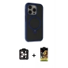 MARSİLYAN™- iPhone 15 Pro Max Kılıf Ahenk Yansıma Özel Seri - Siyah Buffer Cam Ekran Koruyucu + PVD Metal Kamera Lens - TU