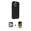 MARSİLYAN™- iPhone 15 Pro Max Kılıf Ahenk Yansıma Özel Seri - Siyah Buffer Cam Ekran Koruyucu + PVD Metal Kamera Lens - GS