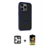 MARSİLYAN™- iPhone 15 Pro Max Kılıf Ahenk Yansıma Özel Seri - Siyah Buffer Cam Ekran Koruyucu + PVD Metal Kamera Lens - GS