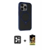 MARSİLYAN™- iPhone 15 Pro Max Kılıf Ahenk Yansıma Özel Seri - Siyah Buffer Cam Ekran Koruyucu + PVD Metal Kamera Lens - SH