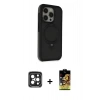 MARSİLYAN™- iPhone 15 Pro Max Kılıf Ahenk Yansıma Özel Seri - Siyah Buffer Cam Ekran Koruyucu + PVD Metal Kamera Lens - SH
