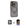 MARSİLYAN™- iPhone 15 Pro Max Kılıf Ahenk Yansıma Özel Seri - Siyah Buffer Hayalet Cam Ekran Koruyucu + PVD Metal Kamera Lens - GI
