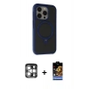 MARSİLYAN™- iPhone 15 Pro Max Kılıf Ahenk Yansıma Özel Seri - Siyah Buffer Hayalet Cam Ekran Koruyucu + PVD Metal Kamera Lens - GS