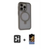MARSİLYAN™- iPhone 15 Pro Max Kılıf Ahenk Yansıma Özel Seri - Siyah Buffer Hayalet Cam Ekran Koruyucu + PVD Metal Kamera Lens - SH
