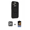MARSİLYAN™- iPhone 15 Pro Max Kılıf Ahenk Yansıma Özel Seri - Siyah Buffer Hayalet Cam Ekran Koruyucu + PVD Metal Kamera Lens - SH