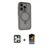 MARSİLYAN™- iPhone 15 Pro Max Kılıf Ahenk Yansıma Özel Seri - Siyah Buffer Hayalet Cam Ekran Koruyucu + PVD Metal Kamera Lens - GS