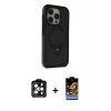 MARSİLYAN™- iPhone 15 Pro Max Kılıf Ahenk Yansıma Özel Seri - Siyah Buffer Hayalet Cam Ekran Koruyucu + PVD Metal Kamera Lens - TU
