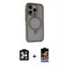 MARSİLYAN™- iPhone 15 Pro Max Kılıf Ahenk Yansıma Özel Seri - Siyah Buffer Hayalet Cam Ekran Koruyucu + PVD Metal Kamera Lens - TU