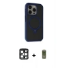 MARSİLYAN™- iPhone 15 Pro Max Kılıf Ahenk Yansıma Özel Seri - Siyah Joko Magic 5D Hayalet Cam + Lacivert PVD Metal Kamera Lens