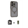 MARSİLYAN™- iPhone 15 Pro Max Kılıf Ahenk Yansıma Özel Seri - Siyah Joko Magic 5D Hayalet Cam + Turuncu PVD Metal Kamera Lens