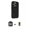 MARSİLYAN™- iPhone 15 Pro Max Kılıf Ahenk Yansıma Özel Seri - Siyah Joko Magic 5D Hayalet Cam + Turuncu PVD Metal Kamera Lens