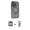 MARSİLYAN™- iPhone 15 Pro Max Kılıf Ahenk Yansıma Özel Seri - Siyah Polymer Nano Ekran Koruyucu + PVD Metal Kamera Lens - GS