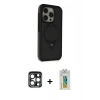MARSİLYAN™- iPhone 15 Pro Max Kılıf Ahenk Yansıma Özel Seri - Siyah Polymer Nano Ekran Koruyucu + PVD Metal Kamera Lens - LT