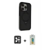 MARSİLYAN™- iPhone 15 Pro Max Kılıf Ahenk Yansıma Özel Seri - Siyah Polymer Nano Ekran Koruyucu + PVD Metal Kamera Lens - SH
