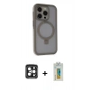 MARSİLYAN™- iPhone 15 Pro Max Kılıf Ahenk Yansıma Özel Seri - Siyah Polymer Nano Ekran Koruyucu + PVD Metal Kamera Lens - SH