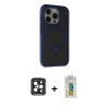 MARSİLYAN™- iPhone 15 Pro Max Kılıf Ahenk Yansıma Özel Seri - Siyah Polymer Nano Ekran Koruyucu + PVD Metal Kamera Lens - SH