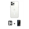 MARSİLYAN™- iPhone 15 Pro Max Kılıf Ahenk Yansıma Prime - Siyah 3D Antistatik Hayalet Cam Ekran Koruyucu + PVD Metal Kamera Lens - GS