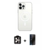 MARSİLYAN™- iPhone 15 Pro Max Kılıf Ahenk Yansıma Prime - Siyah 3D Antistatik Hayalet Cam Ekran Koruyucu + PVD Metal Kamera Lens - TU