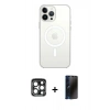 MARSİLYAN™- iPhone 15 Pro Max Kılıf Ahenk Yansıma Prime - Siyah 3D Antistatik Hayalet Cam Ekran Koruyucu + PVD Metal Kamera Lens - LT