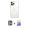 MARSİLYAN™- iPhone 15 Pro Max Kılıf Ahenk Yansıma Prime - Siyah Bilvis 5in1 5D Magic Hayalet Cam Ekran Koruyucu + PVD Metal Kamera Lens - LT
