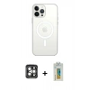 MARSİLYAN™- iPhone 15 Pro Max Kılıf Ahenk Yansıma Prime - Siyah Polymer Nano Ekran Koruyucu + Gri PVD Metal Kamera Lens