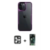 MARSİLYAN™- iPhone 15 Pro Max Kılıf Akış Çizgi Koleksiyonu - Şeffaf 360 Full Body Arka Koruyucu + PVD Metal Kamera Lens - LT