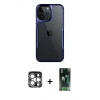 MARSİLYAN™- iPhone 15 Pro Max Kılıf Akış Çizgi Koleksiyonu - Şeffaf 360 Full Body Arka Koruyucu + PVD Metal Kamera Lens - GS