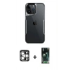 MARSİLYAN™- iPhone 15 Pro Max Kılıf Akış Çizgi Koleksiyonu - Şeffaf 360 Full Body Arka Koruyucu + PVD Metal Kamera Lens - GS