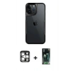 MARSİLYAN™- iPhone 15 Pro Max Kılıf Akış Çizgi Koleksiyonu - Şeffaf 360 Full Body Arka Koruyucu + PVD Metal Kamera Lens - GS