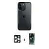 MARSİLYAN™- iPhone 15 Pro Max Kılıf Akış Çizgi Koleksiyonu - Şeffaf 360 Full Body Arka Koruyucu + PVD Metal Kamera Lens - LT