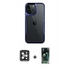 MARSİLYAN™- iPhone 15 Pro Max Kılıf Akış Çizgi Koleksiyonu - Şeffaf 360 Full Body Arka Koruyucu + PVD Metal Kamera Lens - SH
