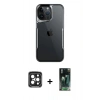 MARSİLYAN™- iPhone 15 Pro Max Kılıf Akış Çizgi Koleksiyonu - Şeffaf 360 Full Body Arka Koruyucu + PVD Metal Kamera Lens - SH