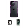 MARSİLYAN™- iPhone 15 Pro Max Kılıf Akış Çizgi Koleksiyonu - Şeffaf 360 Full Body Arka Koruyucu + PVD Metal Kamera Lens - TU