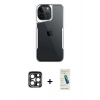 MARSİLYAN™- iPhone 15 Pro Max Kılıf Akış Çizgi Koleksiyonu - Şeffaf Pasifik Cam Ekran Koruyucu + PVD Metal Kamera Lens - LT
